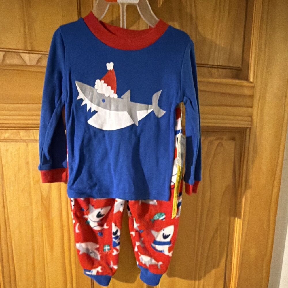 Boys' Pajama Set 12 Months 2 Pc Set Blue Red Shark